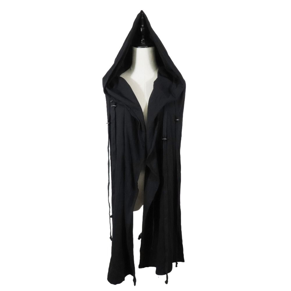 Ann Demeulemeester アンドゥムルメステール フード付きストール 付けフードマフラー ロング ドローコード コットン ブラック メンズ レディース 古着