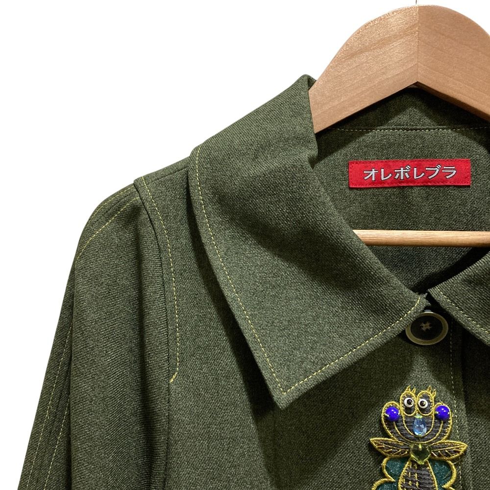 オレボレブラ アルベロベロ ノーカラー 切り替えジャケット ワッペン カーキ系 未使用 OLLEBOREBLA ALBEROBELLO オレボレブラ アルベロベロ ぶたさん