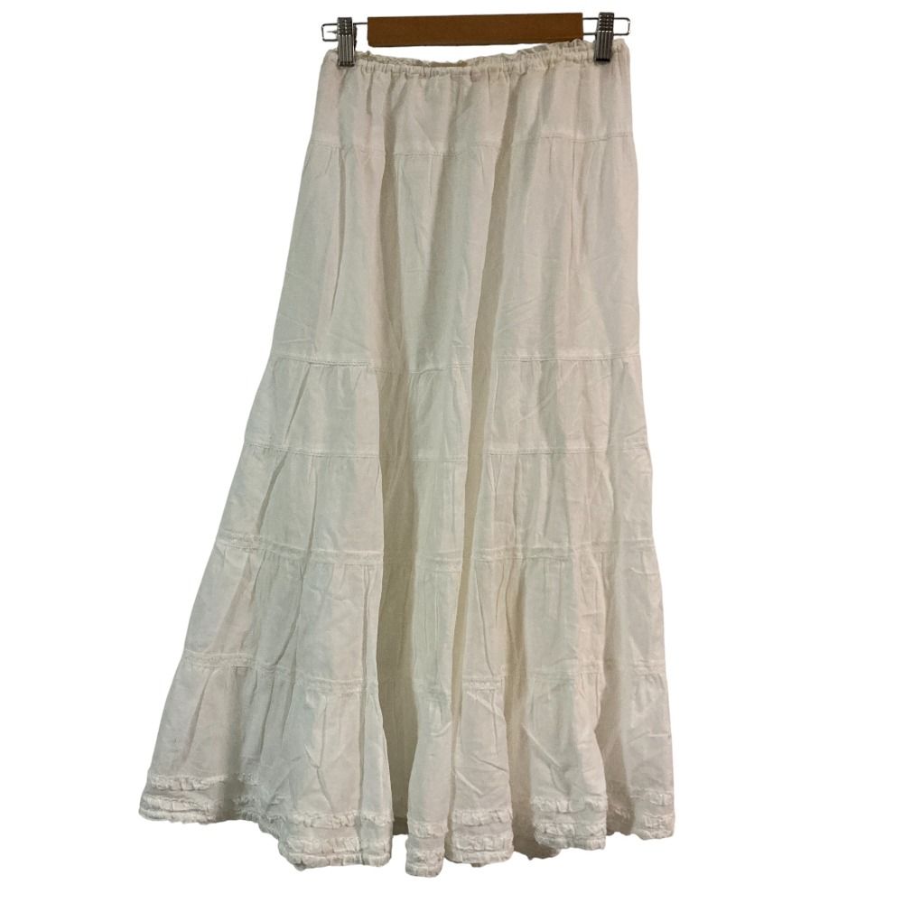 【中古】ピンクハウス PINK HOUSE 生成ネーム使いスカート ロング フレア アイボリー A2191FSY232 /YM レディース 美品 PINK HOUSE ピンクハウス レース リボン イージーフレアロング