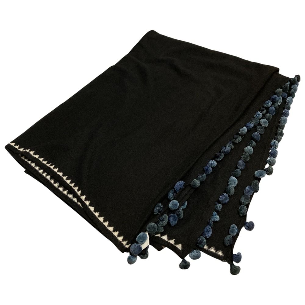 45 R フォーティファイブアール ポンポンフリンジ 大判ストール ブランケット 5089095 ブラック レディース 古着