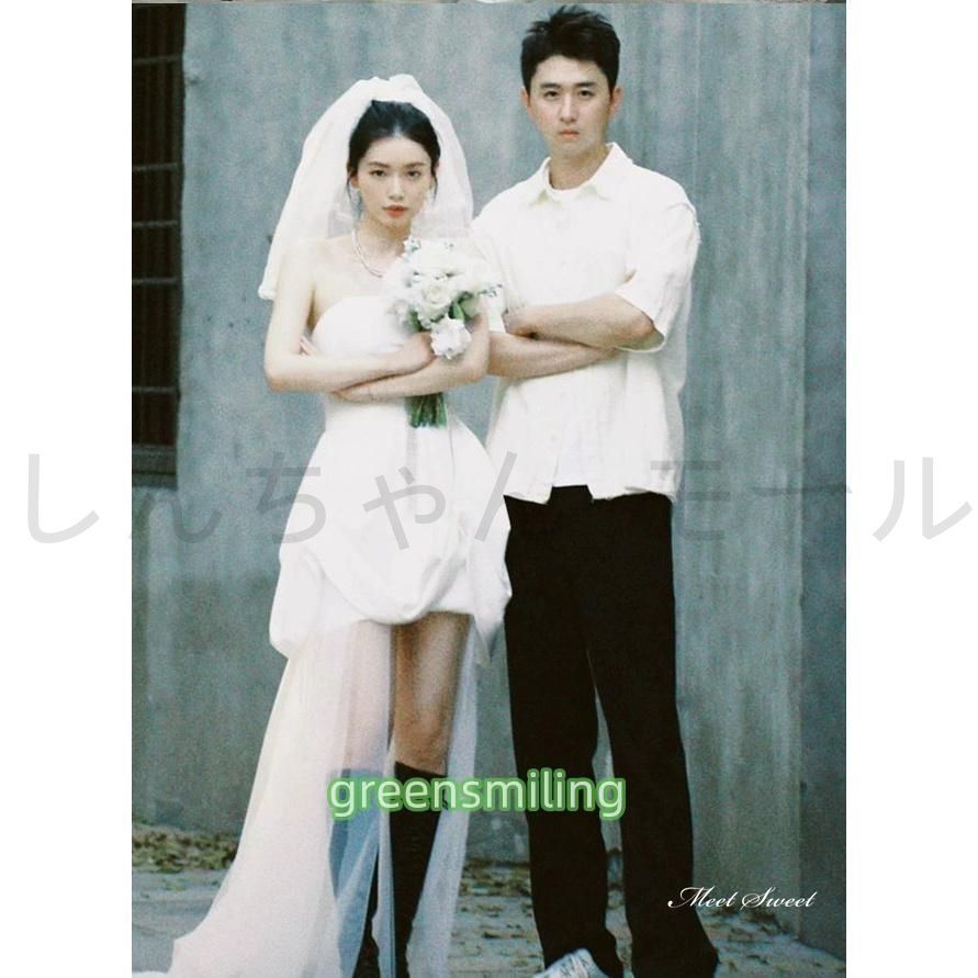 ウェディングドレス ミニドレス 前短後長ドレス ビスチェ ベアトップ