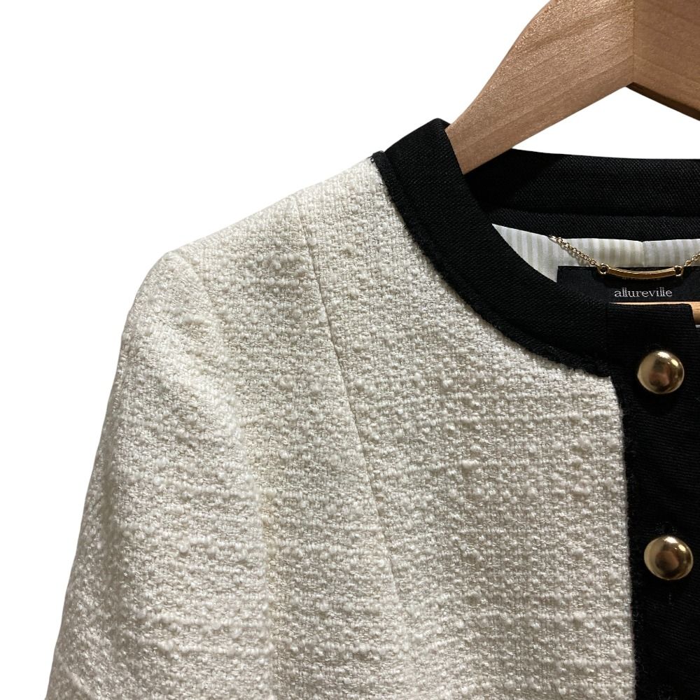 美品 23SS allureville アルアバイル バイカラー ノーカラー ツイード
