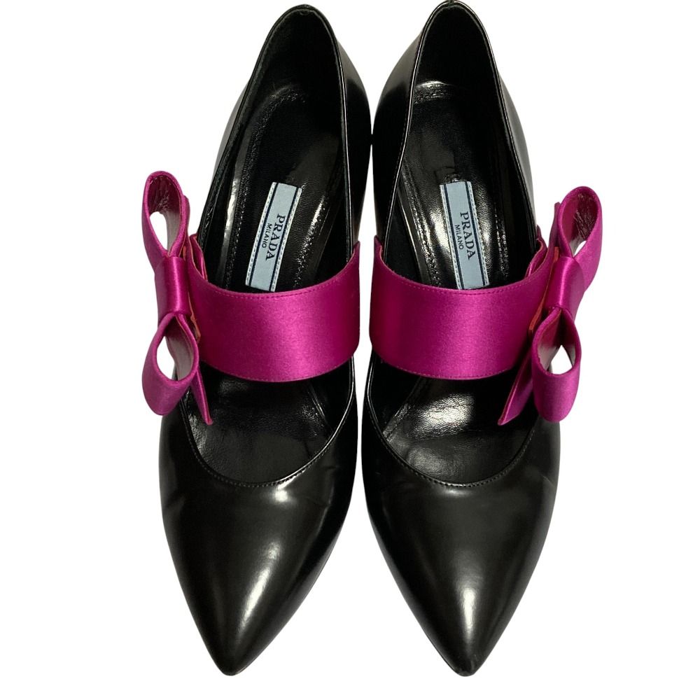 【美品】プラダ フローラル サテン ピープトゥ パンプス 黒 35 ヒール6cm 美品】プラダ フローラル サテン ピープトゥ パンプス 黒 35 ヒール6cm