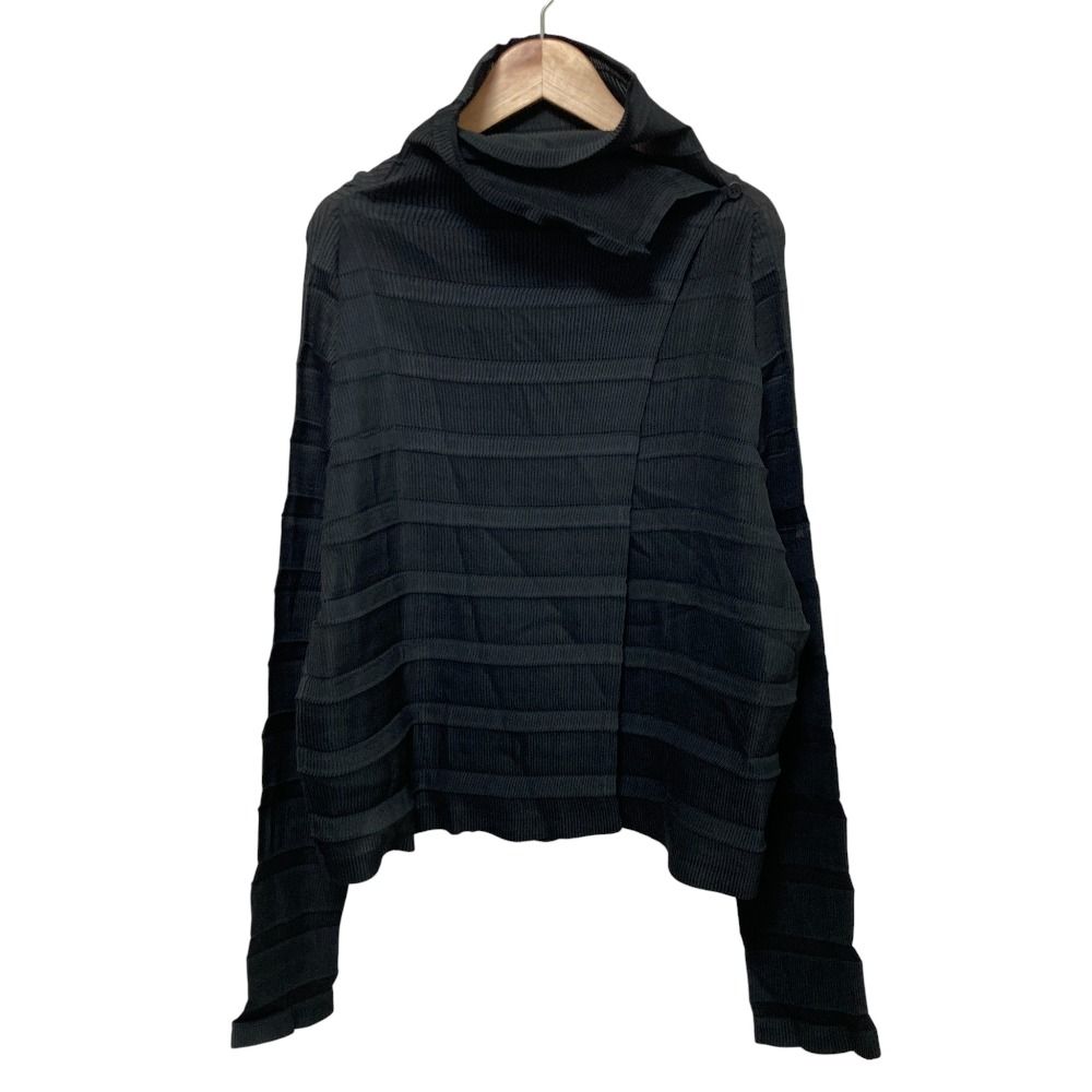ISSEY MIYAKE FETE イッセイミヤケフェット プリーツ デザインカーディガン サイズ2 ブラック レディース 古着