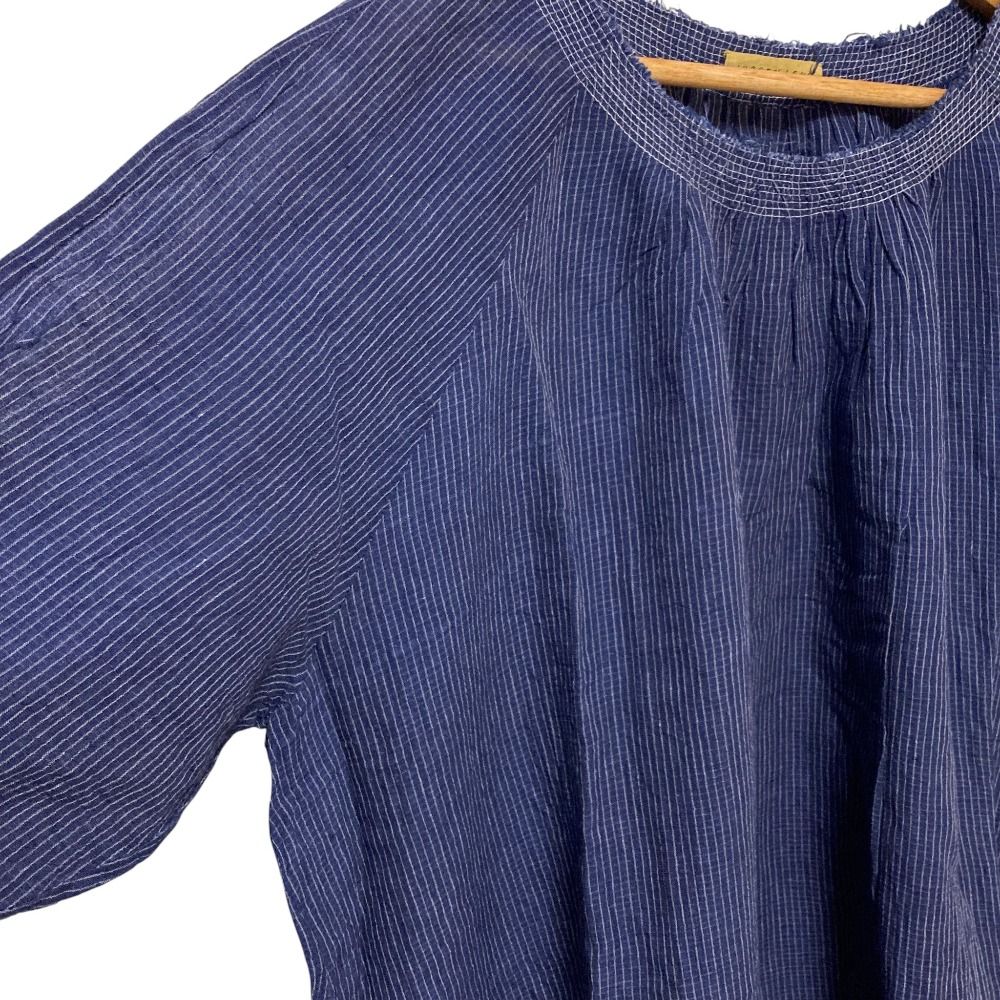 Jurgen Lehl ヨーガンレール ストライプ柄 コットン×リネン シアー ワンピース サイズM ネイビー レディース 古着