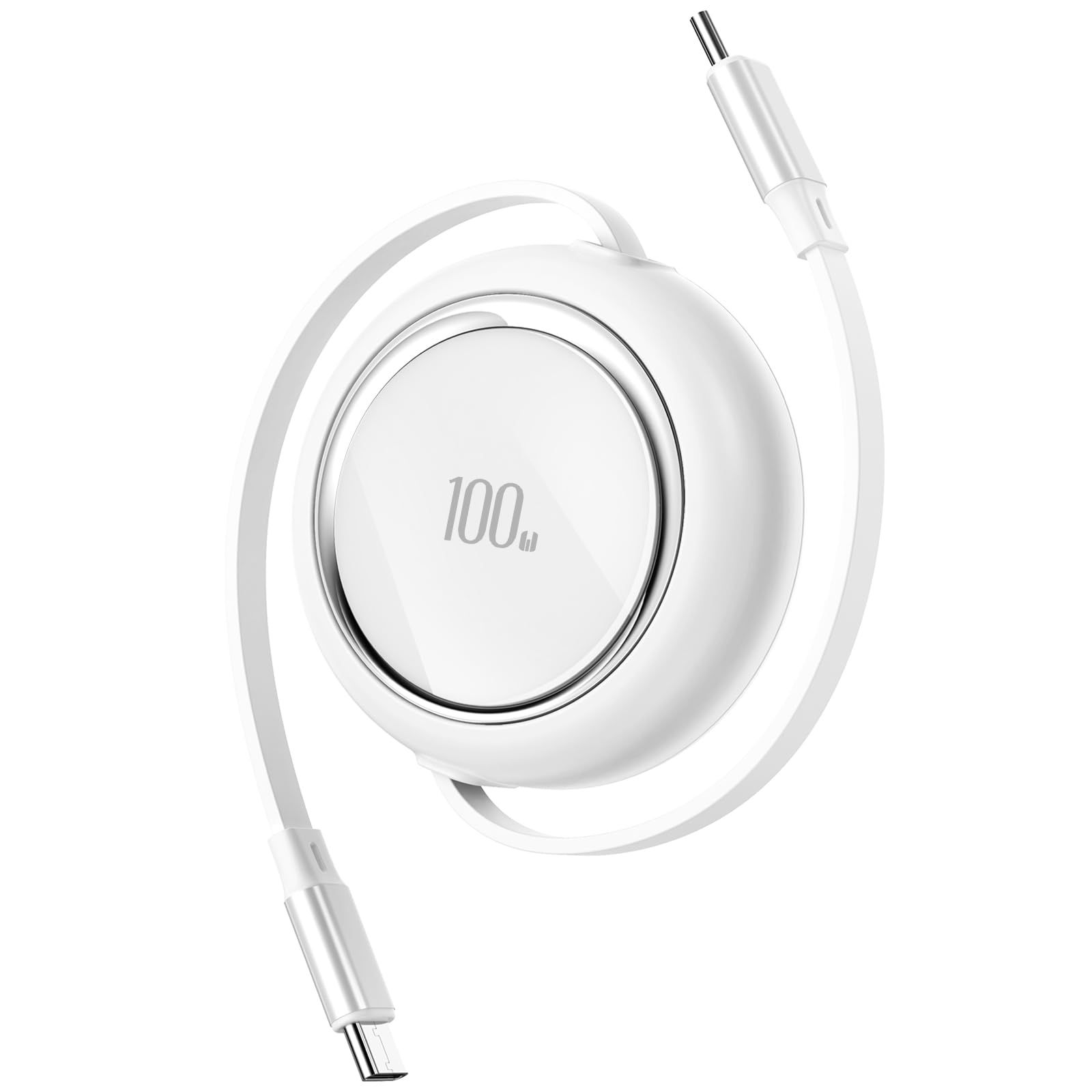 新品 巻取り式 USB Type-C to Cケーブル PD100W 急速充電 データ転送 巻き取り Type-Cケーブル 1メートル iPhone 15/15 Plus / 15 Pro / 15 ProMax/スマートフォン/タブレット対応 (ホワイト)