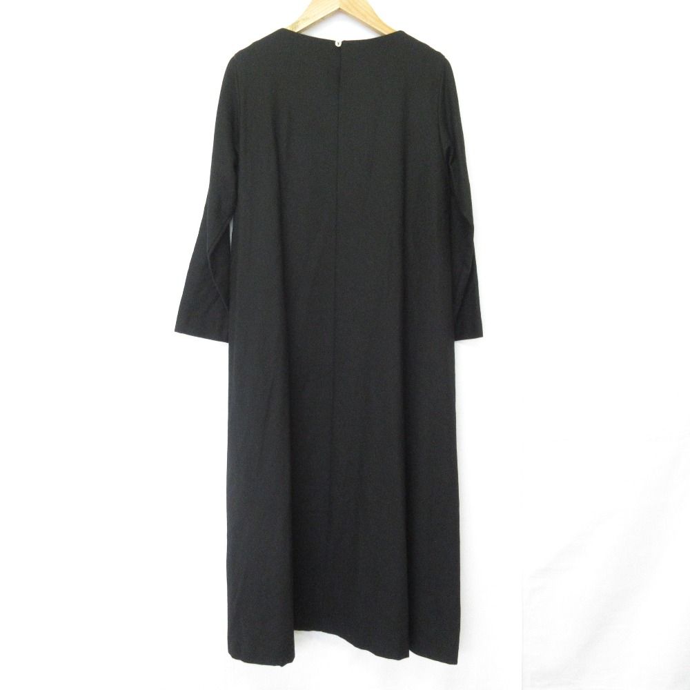 evam eva エヴァムエヴァ wool side tuck one-piece ウール ロングスリーブ ワンピース サイズ1 ブラック レディース 古着