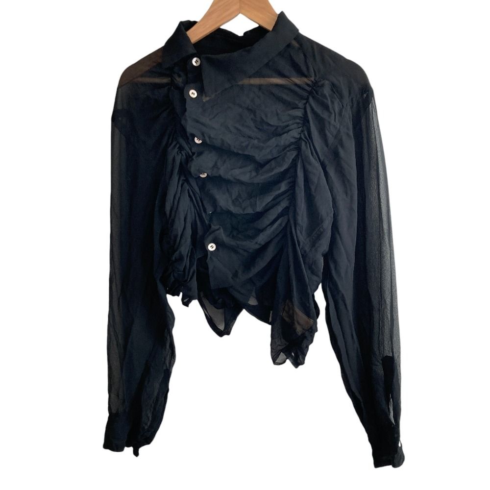 AD 2020 COMME des GARCONS コムデギャルソン クロップド 変形 シアーシャツ ブラウス GG-B 021 サイズS ブラック レディース 古着