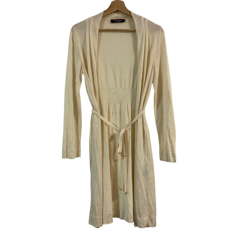 LEONARD レオナール シルク ロングカーディガン ニットガウン サイズ36 オフホワイト レディース 古着