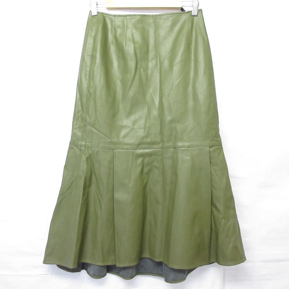 良品 ADORE アドーア シンセティックレザー ロングスカート 36 カーキ  