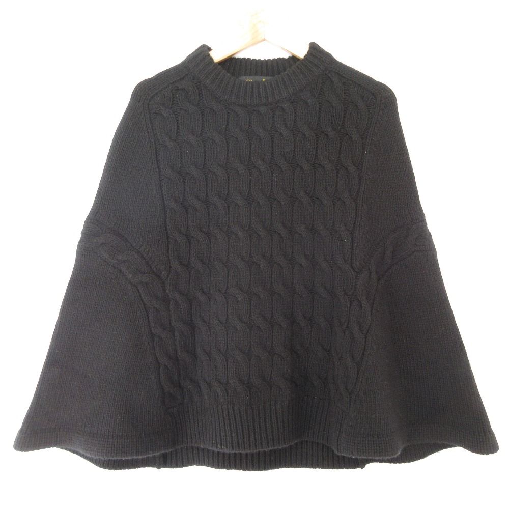 Drawer ドゥロワー カシミヤブレンド ケーブルニット ポンチョ 6513-105-0202 ブラック レディース 古着
