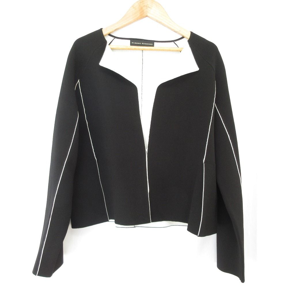 美品 HIROKO KOSHINO ヒロココシノ バイカラー ストレッチ ノーカラー