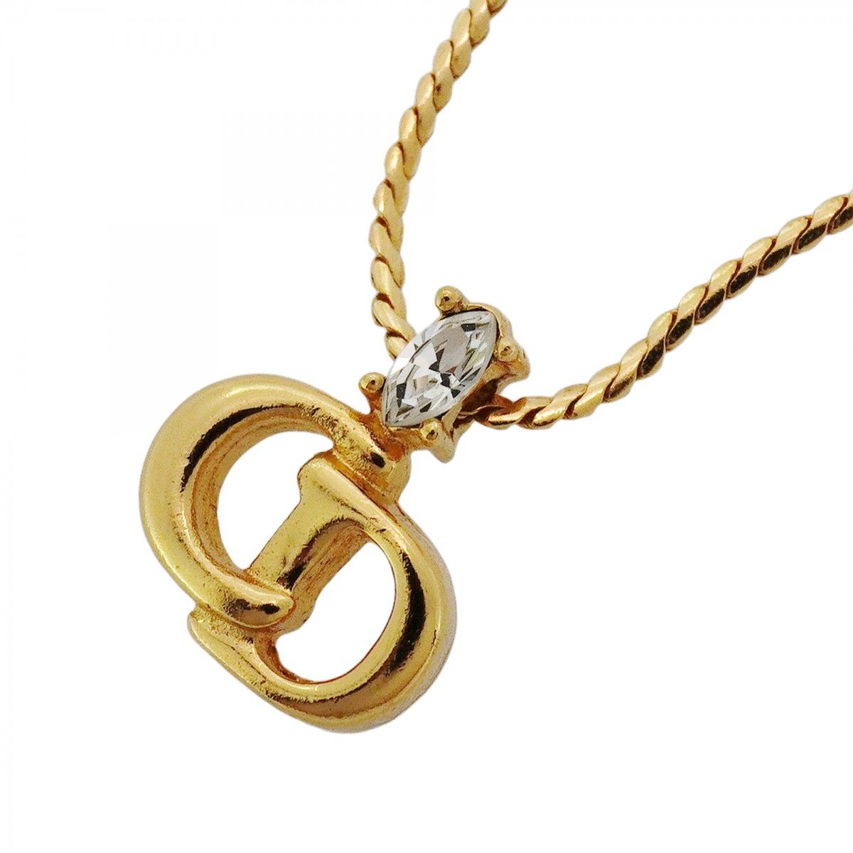 5 jpb 0697 クリスチャンディオール ネックレス CDロゴ GPメッキ ラインストーン ゴールド レディース