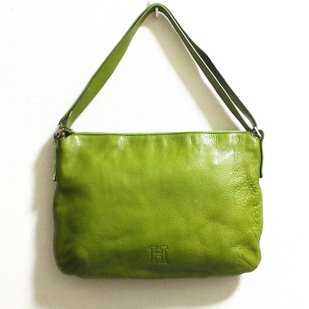 良品 HIROFU ヒロフ レザーショルダーバッグ グリーン レディース 古着