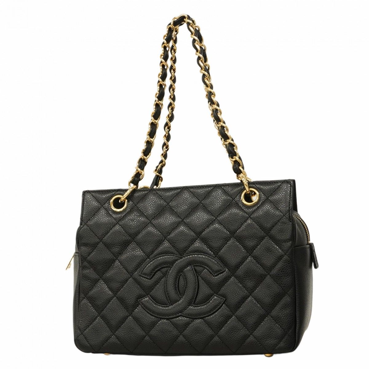 6 ab 1189 シャネル ショルダーバッグ マトラッセ キャビアスキン ブラック ゴールド金具 レディース