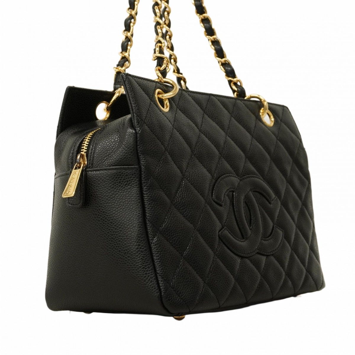 6 ab 1189 シャネル ショルダーバッグ マトラッセ キャビアスキン ブラック ゴールド金具 レディース