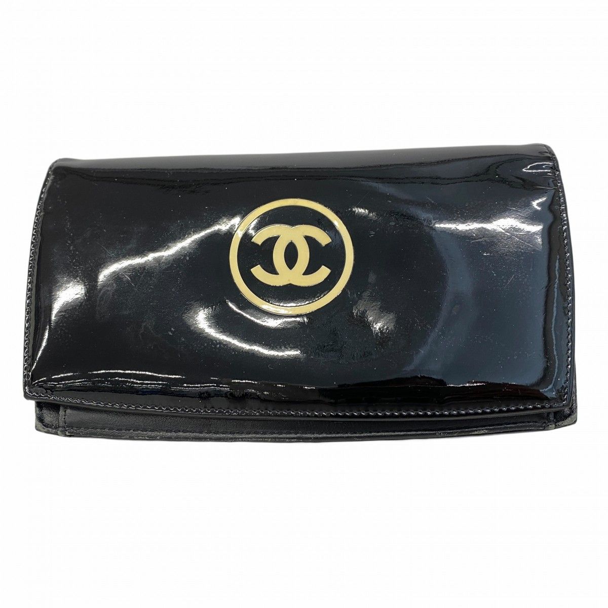 6ab1229】シャネル 長財布 パテントレザー ブラック シルバー金具