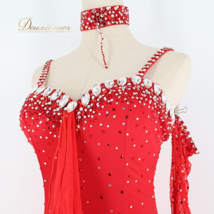 情熱の赤❤️競技会やダンスパーティーでも目をひくスタンダード向けワンピース ✨ レビュー投稿で+5%還元】社交ダンスドレス ワンピース モダンドレス 赤