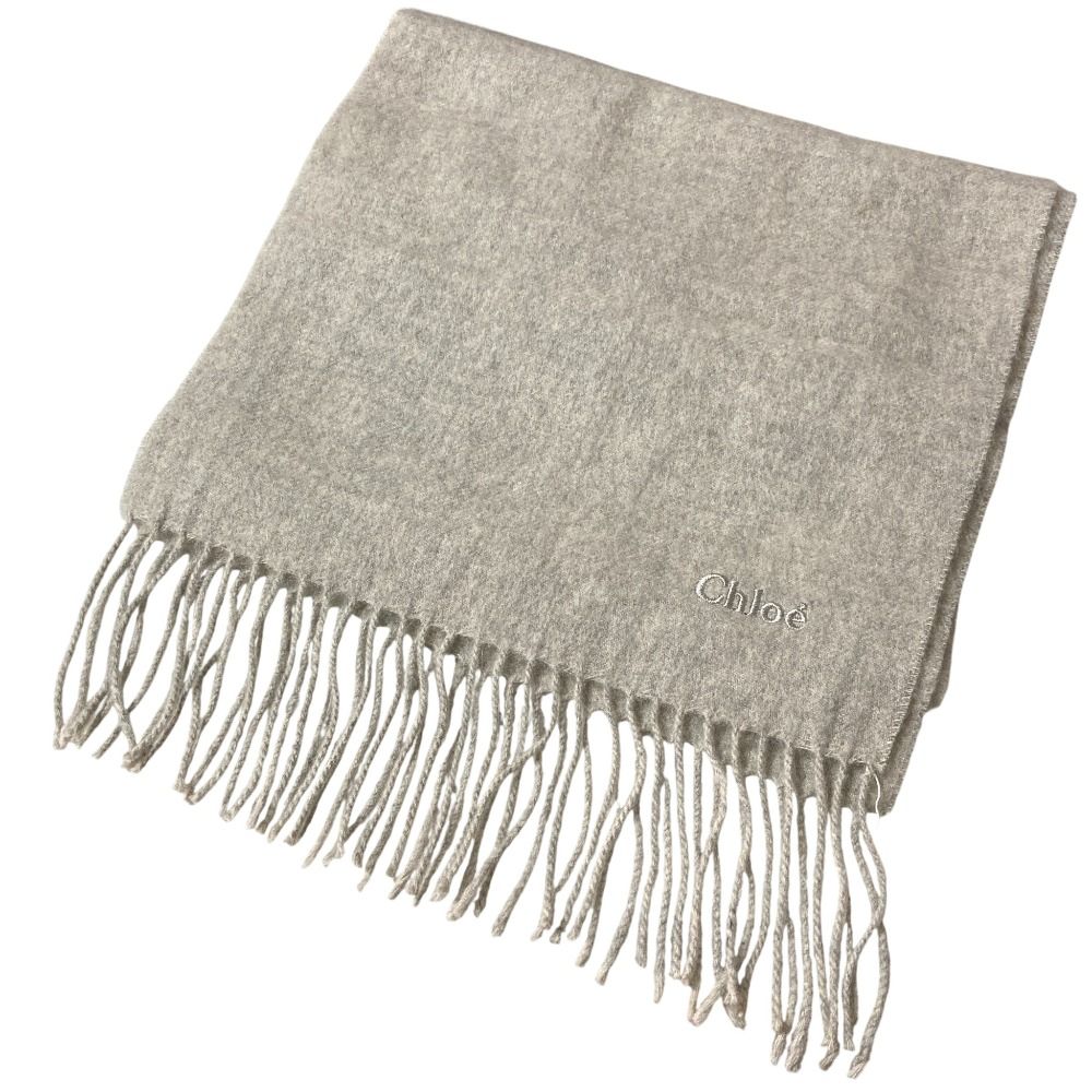 良品 Chloe クロエ カシミヤ フリンジ マフラー グレー レディース
