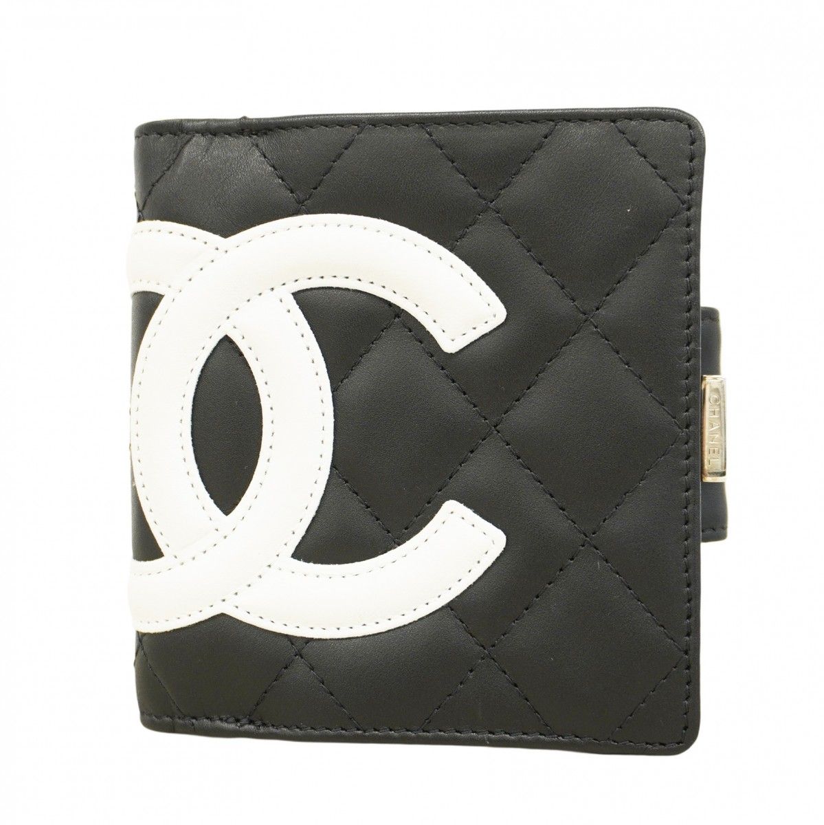 6ab1358-k】シャネル 財布 カンボン ラムスキン ブラック ホワイト