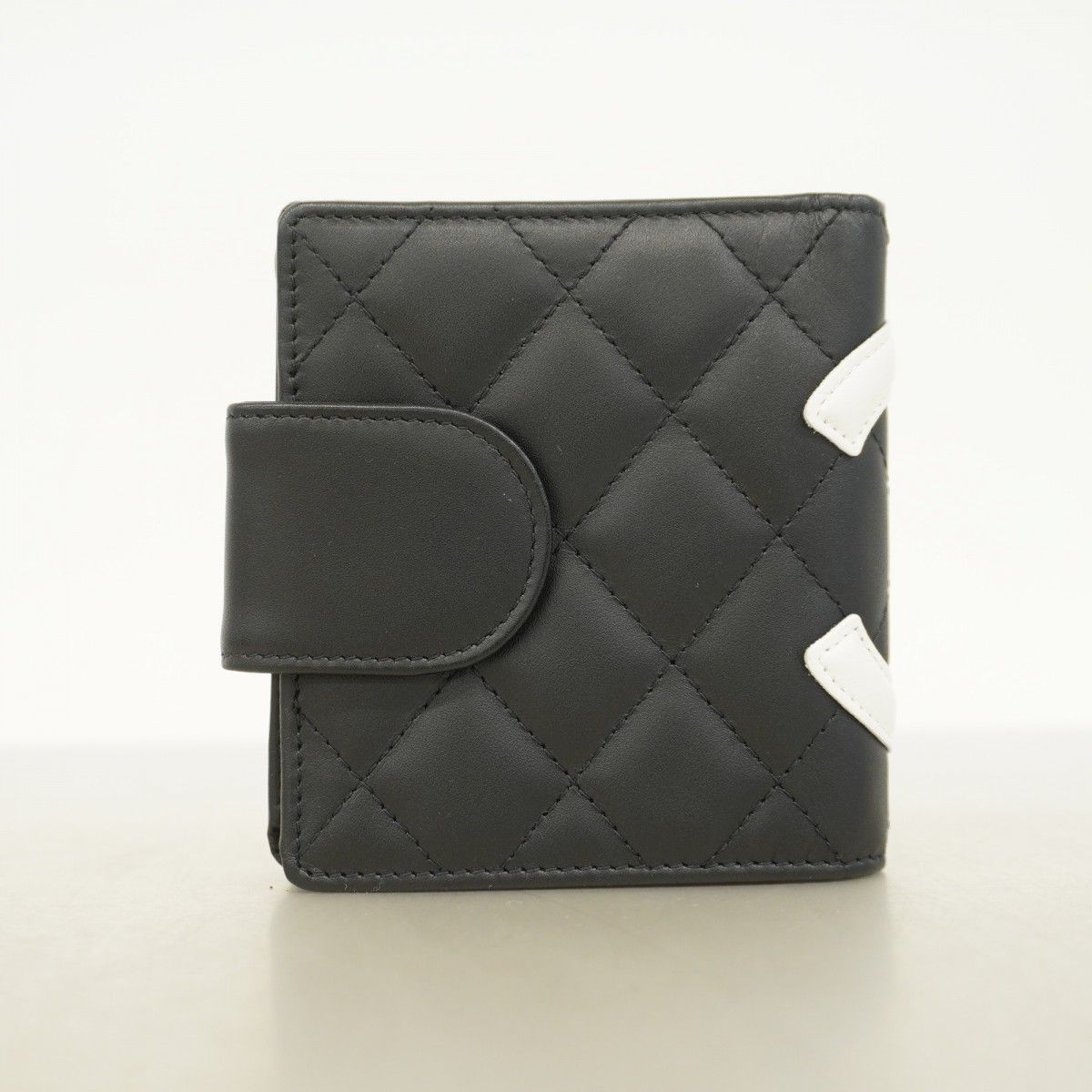 6ab1358-k】シャネル 財布 カンボン ラムスキン ブラック ホワイト