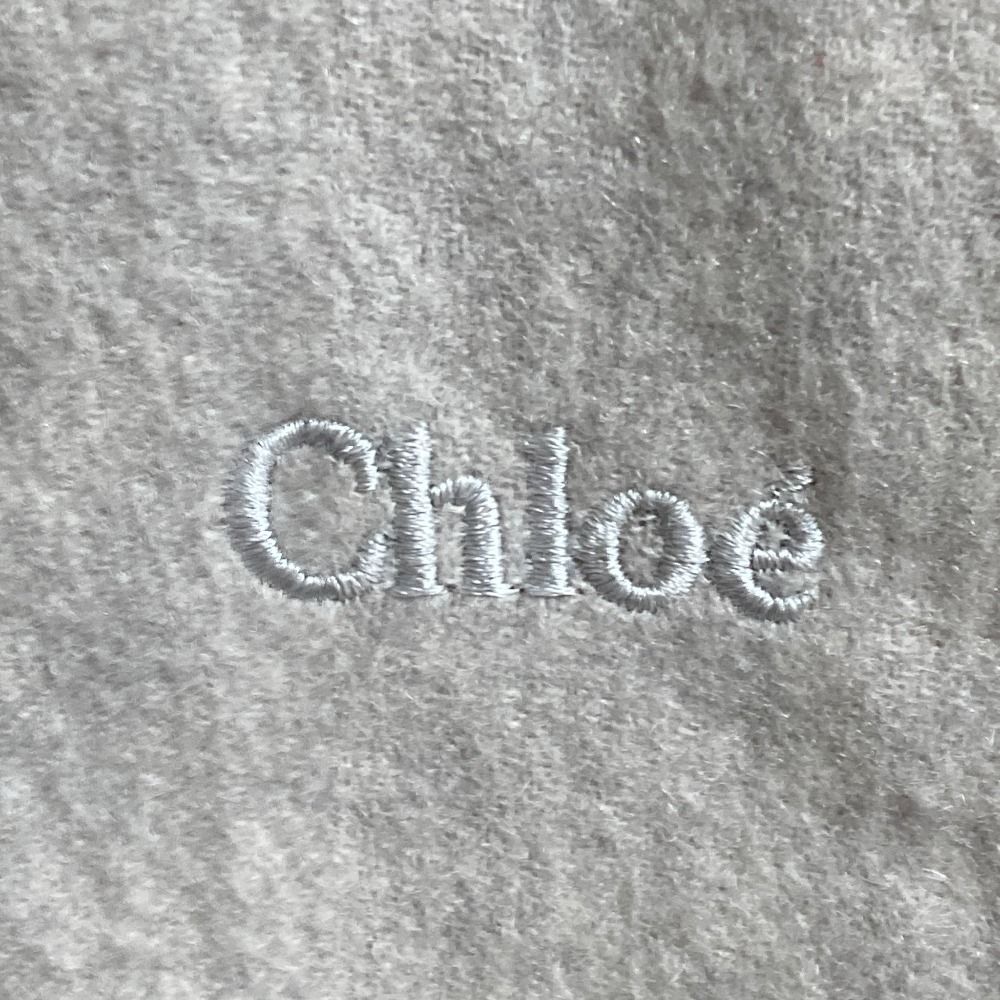 美品 Chloe クロエ カシミヤ100％ ロゴ刺繡 フリンジ 大判 ストール