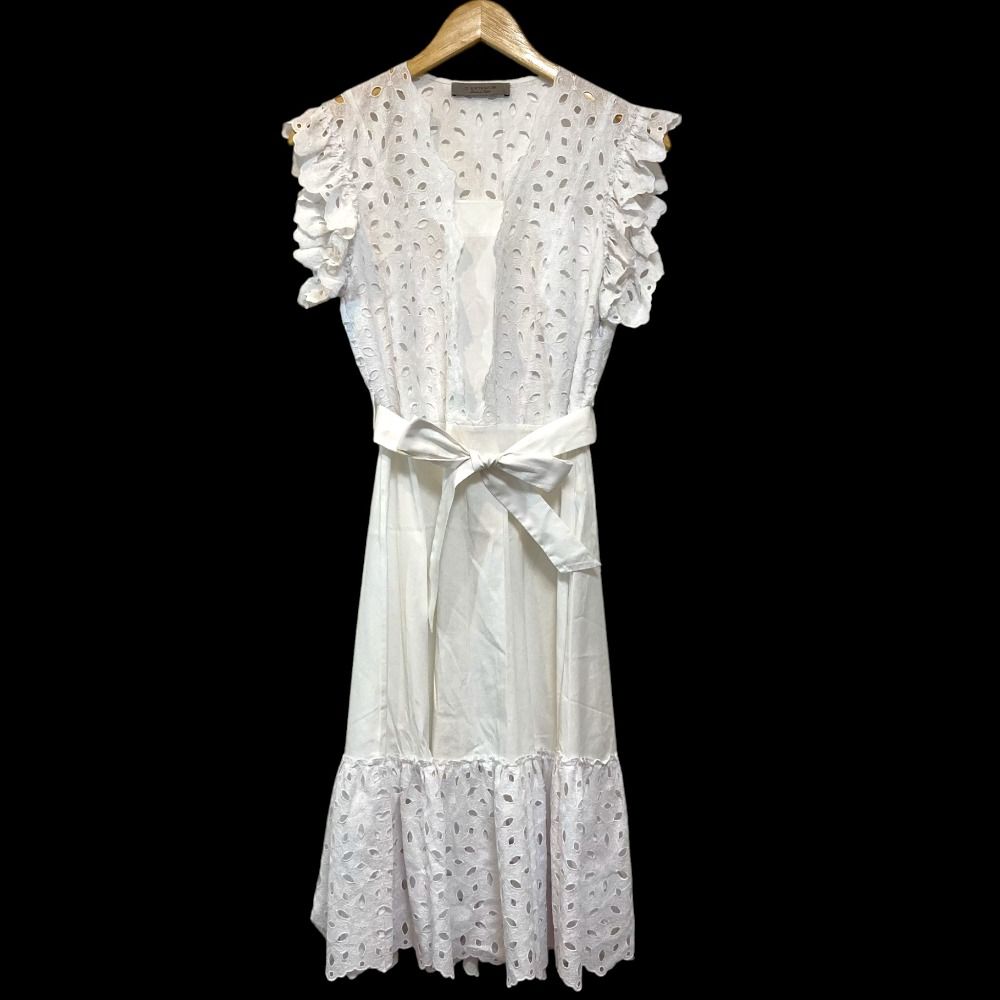 D. ディーエクステリア 銀座マギー エンブロイダリー カットワークデザイン ワンピース サイズ42 ホワイト レディース 古着