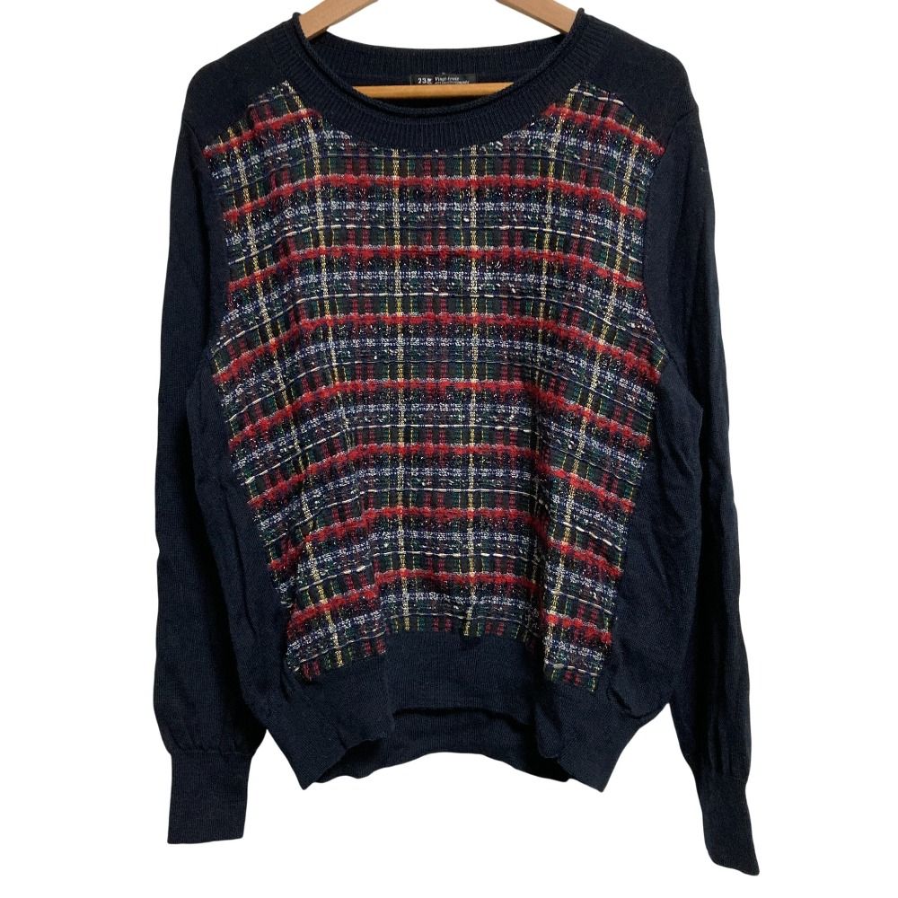 美品 23区 ツイード切替 ニット セーター 大きいサイズ44 ブラック