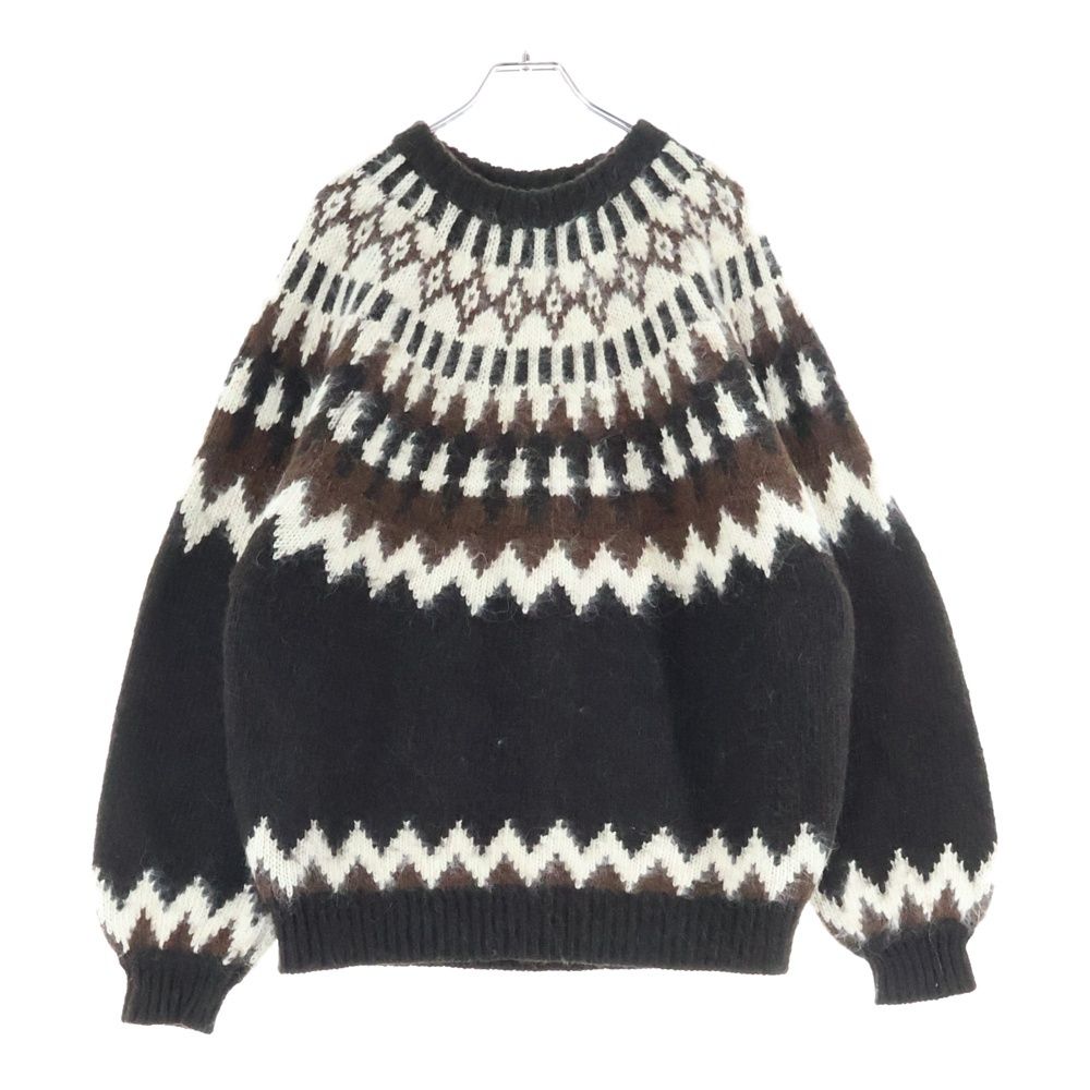 BEAMS ビームス シャギー ノルディック 総柄 クルーネック長袖ニットセーター ブラウン 11-15-0012-803