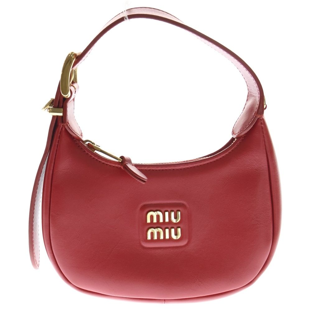miumiu ミュウミュウ ホーボー ロゴ レザー2 WAYハンドバッグ ショルダーバッグ レッド レディース