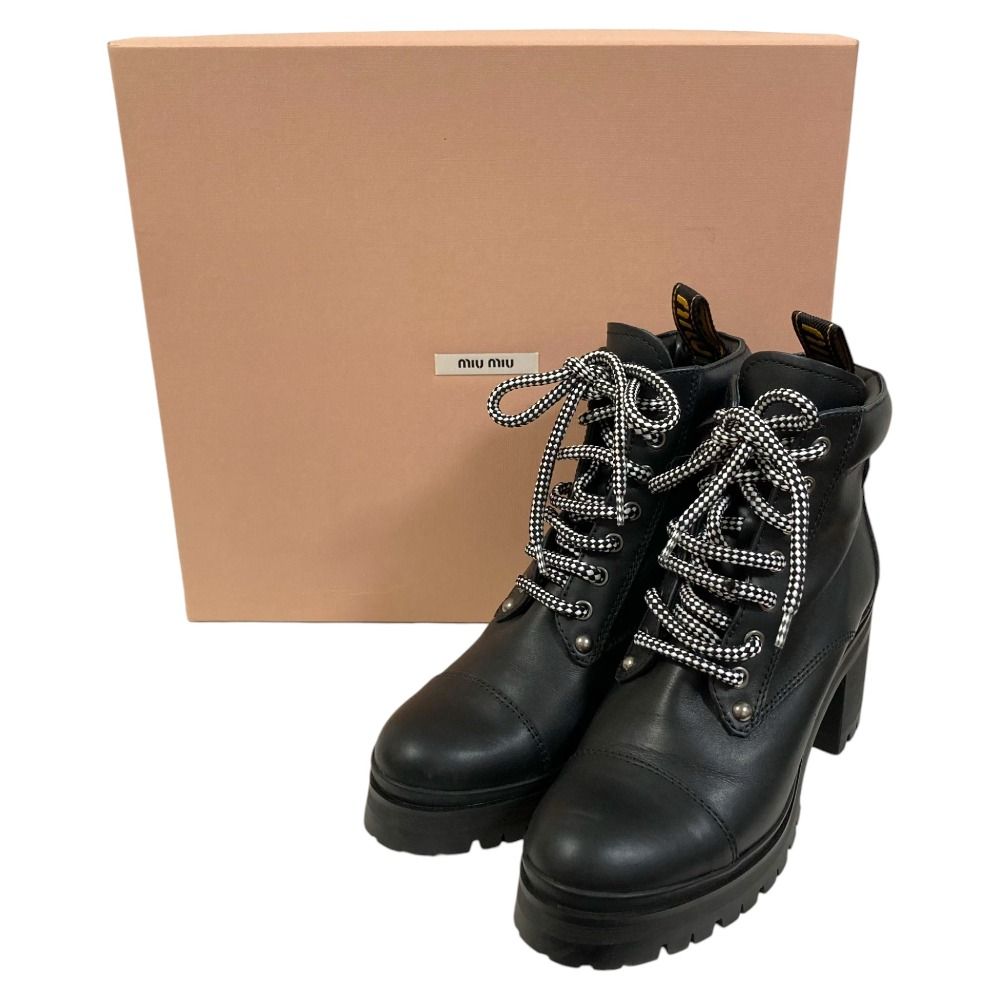 美品 miu miu ミュウミュウ レザー レースアップブーツ 5T201C サイズ