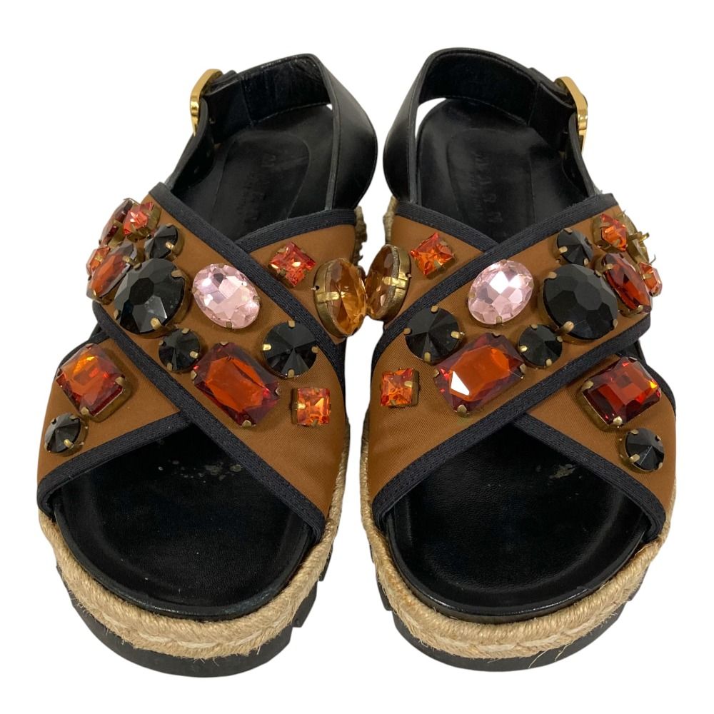 MARNI✨ブラウン クロスストラップサンダル 良品 MARNI マルニ フスベット クロスストラップ ビジューサンダル