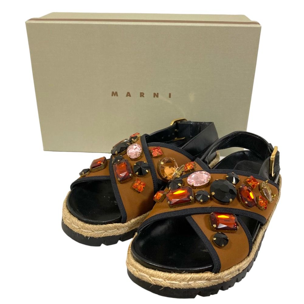 良品 MARNI マルニ フスベット クロスストラップ ビジューサンダル