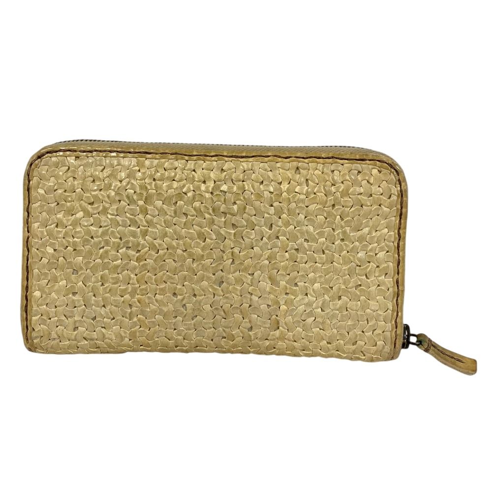 HENRY CUIR アンリークイール メッシュ レザー ラウンドファスナー ロングウォレット 長財布 アイボリー メンズ レディース 古着