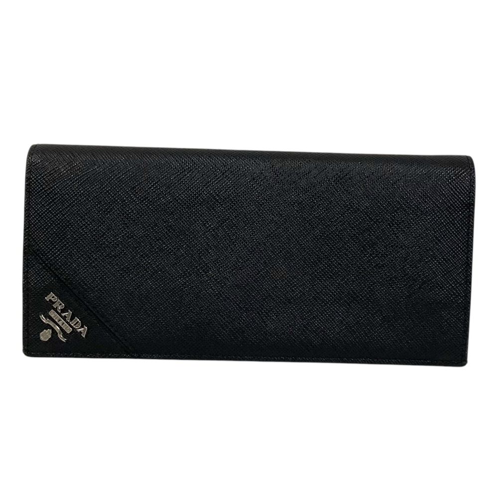 PRADA プラダ サフィアーノレザー ロングウォレット 2 MV 836 ブラック メンズ レディース 古着
