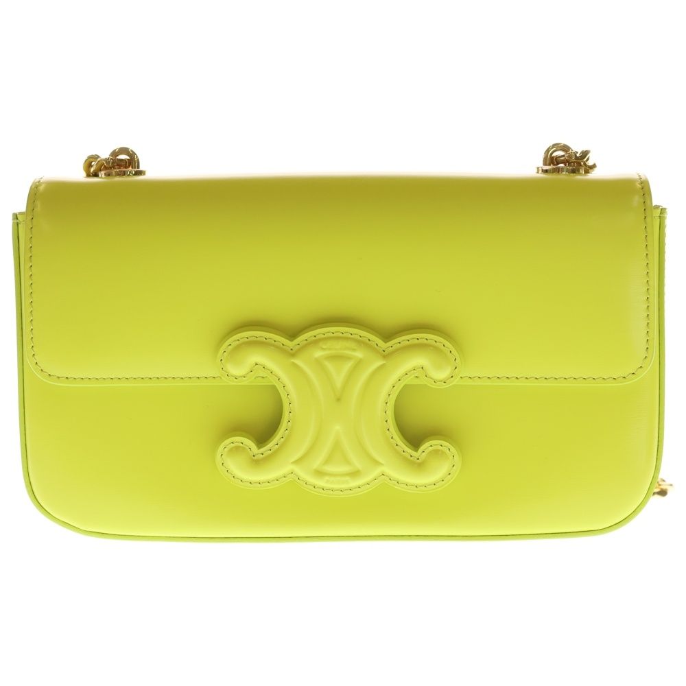 CELINE セリーヌ トリオンフ キュイル チェーン レザー ショルダーバッグ イエロー レディース U-LM-0212