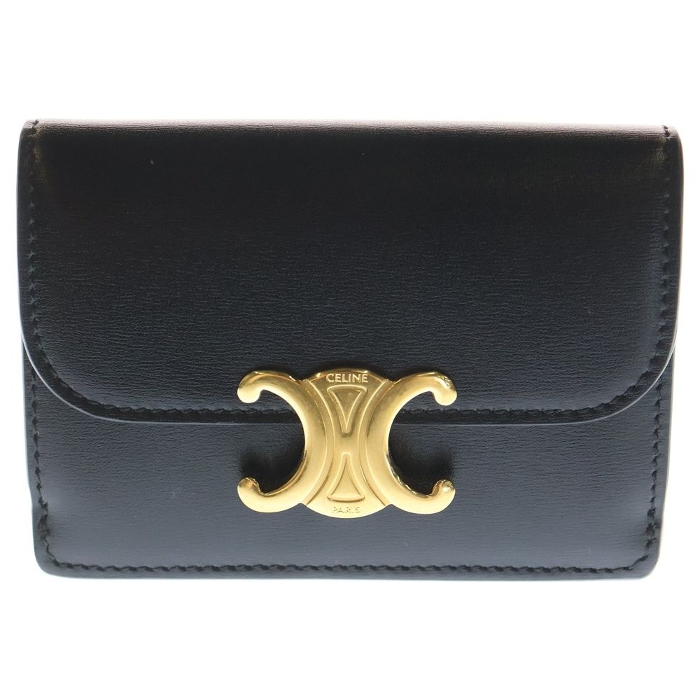 CELINE セリーヌ トリオンフ フラップ付きカードホルダー シャイニーカーフスキン レザー ブラック