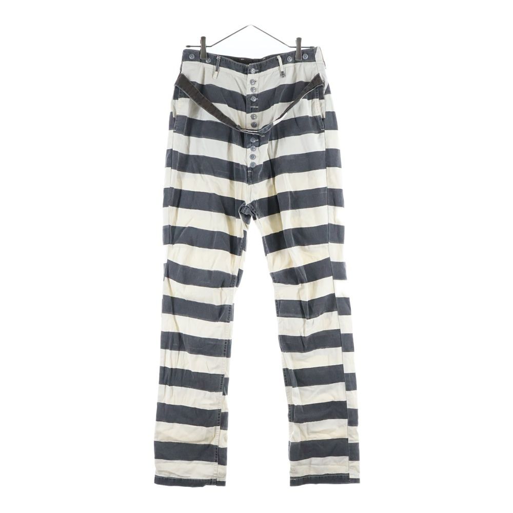 KAPITAL キャピタル プリズナー パンツ ボタンフライ ボーダー ストレートパンツ ブラック|ホワイト