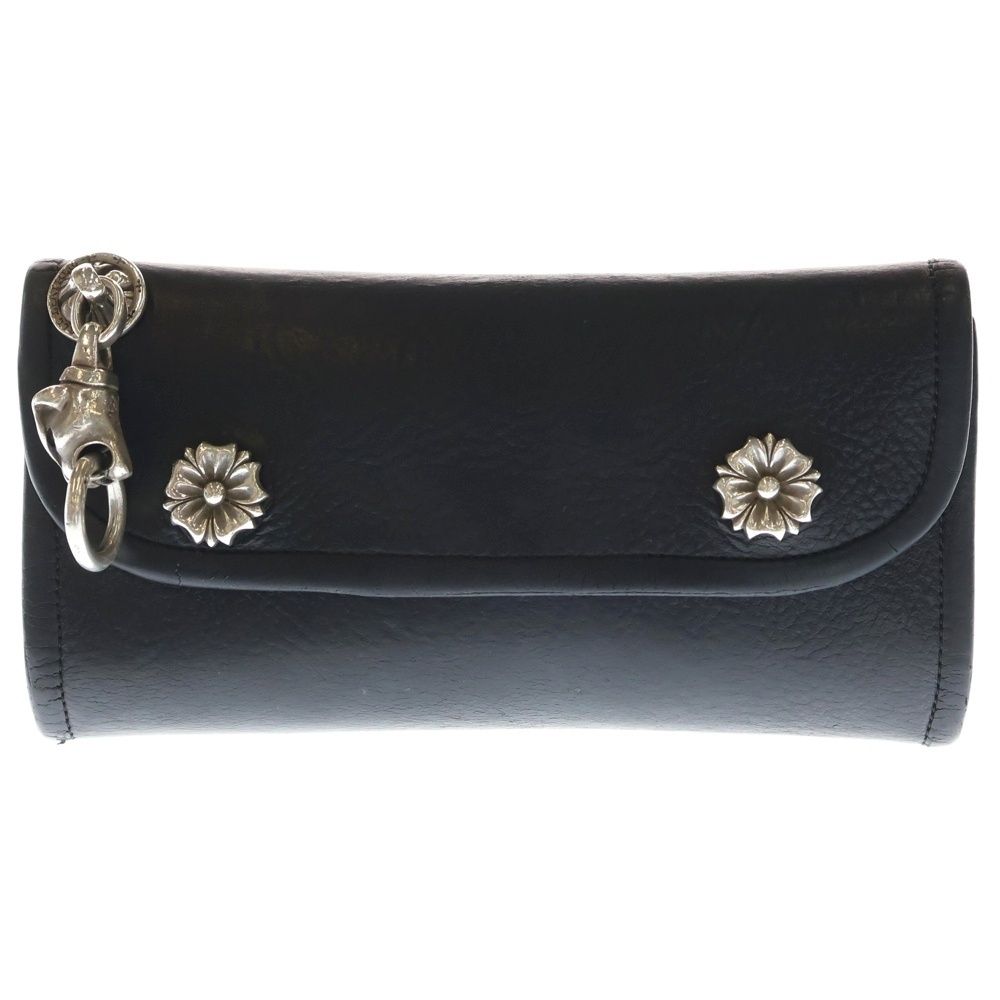 Bill Wall Leather|BWL ビルウォールレザー パンサーウォレットリング付 フラワーボタン レザーロングウォレット 長財布 ブラック