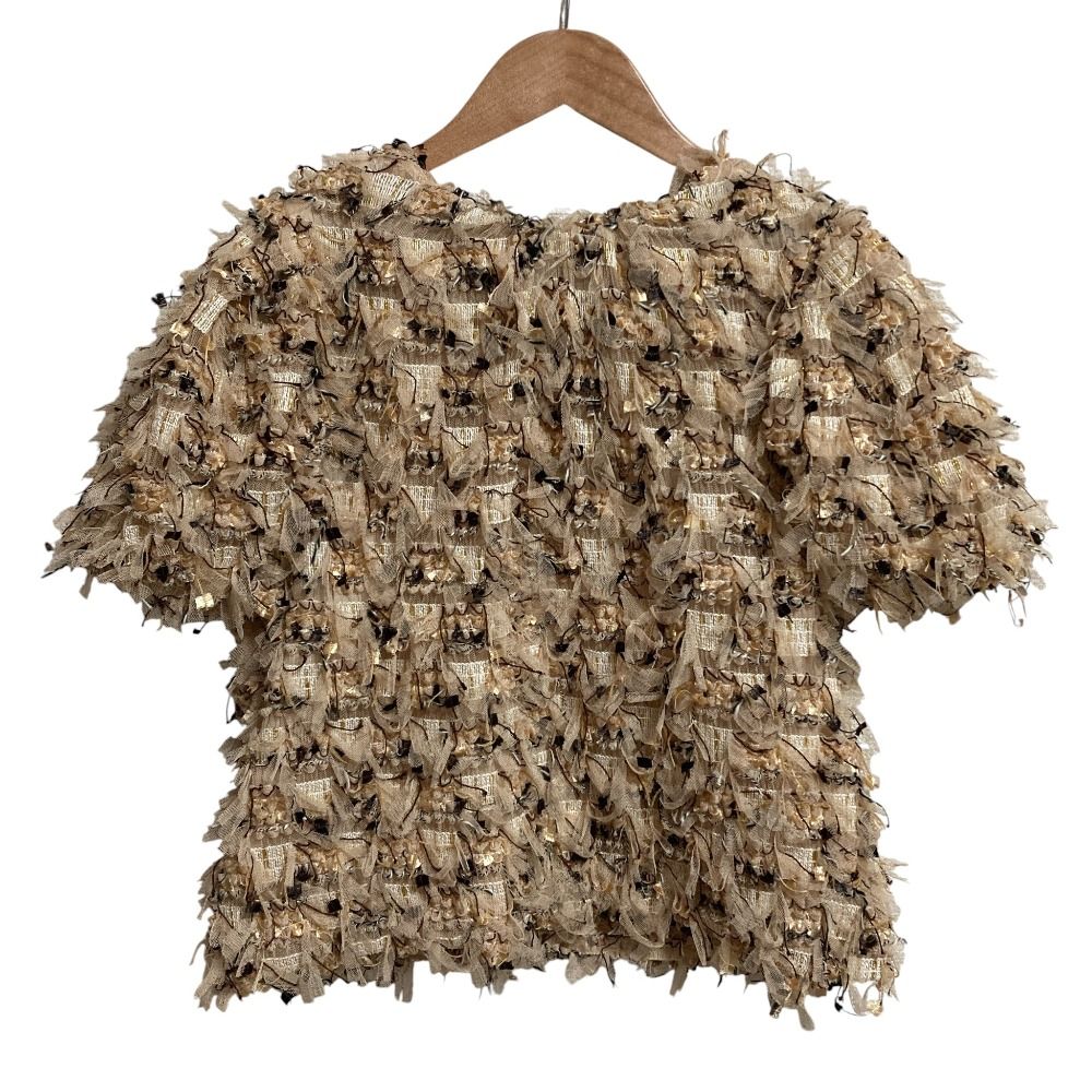 SEVEN TEN フリンジチュールトップス　ベージュ　Sサイズ　セブンテン フリンジチュールトップス(ベージュ) - seventen