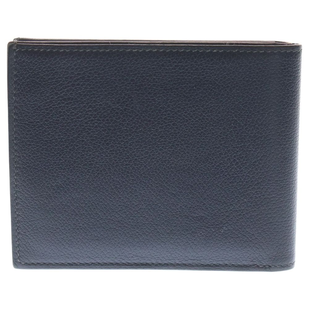 HERMES エルメス シチズンツイル U刻印 レザー コンパクト 二つ折り財布 ネイビー