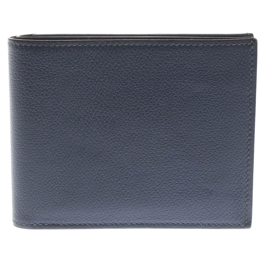 HERMES エルメス シチズンツイル U刻印 レザー コンパクト 二つ折り財布 ネイビー