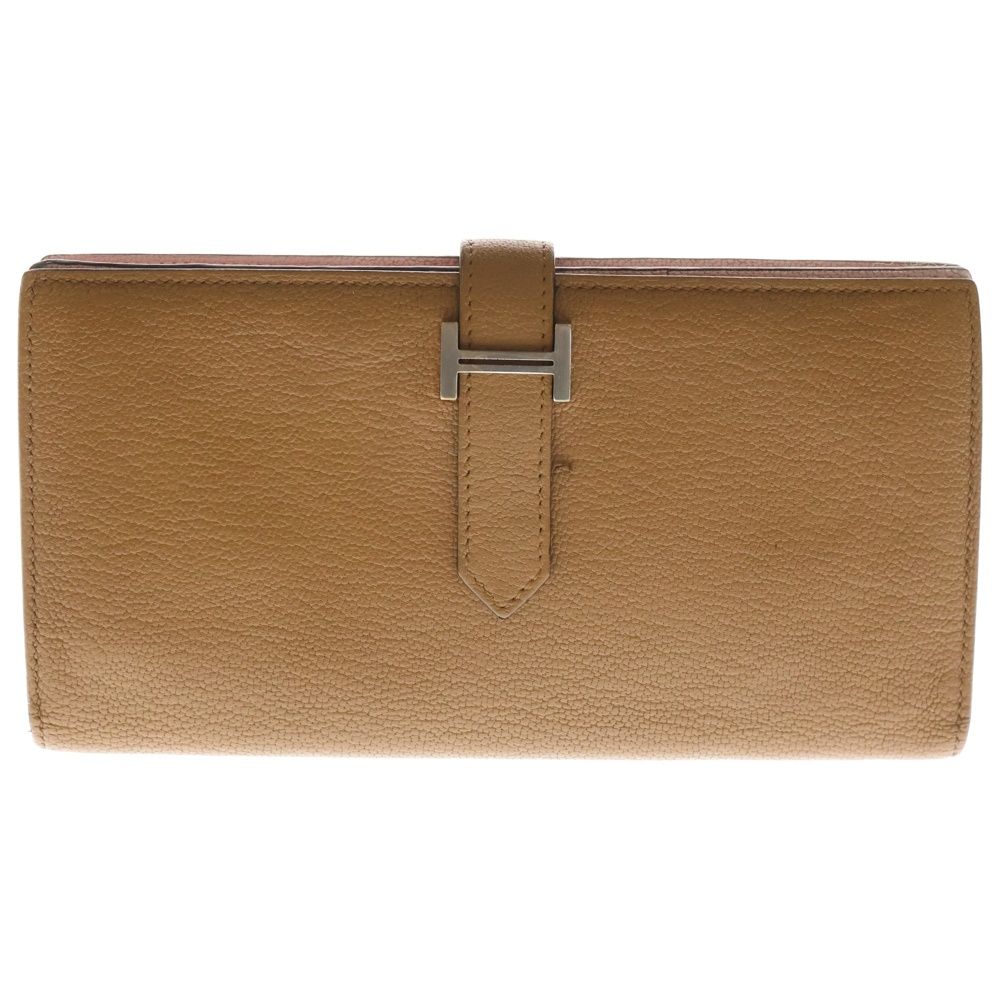 HERMES エルメス ベアンスフレ ロングウォレット 長財布 カードケース ブラウン×ピンク シルバー金具 D刻印