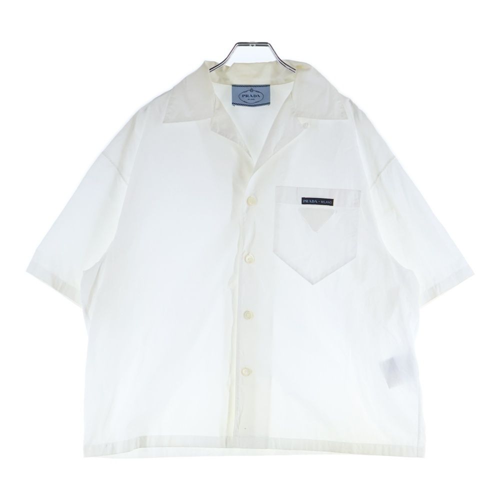 PRADA プラダ 23 SS トライアングルロゴ コットン ボーリング 半袖シャツ ホワイト DNA 908 S 182