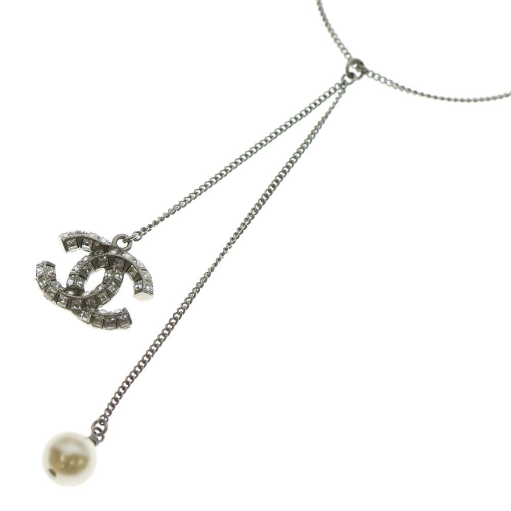 CHANEL シャネル ココマーク パール ラインストーン ネックレス シルバー