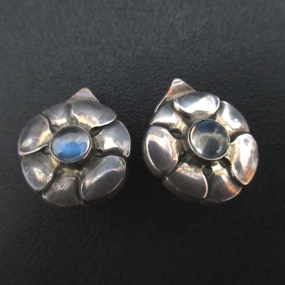 GEORG JENSEN ジョージジェンセン ムーンストーン フラワーモチーフ クリップ イヤリング 925 SV シルバー レディース 古着