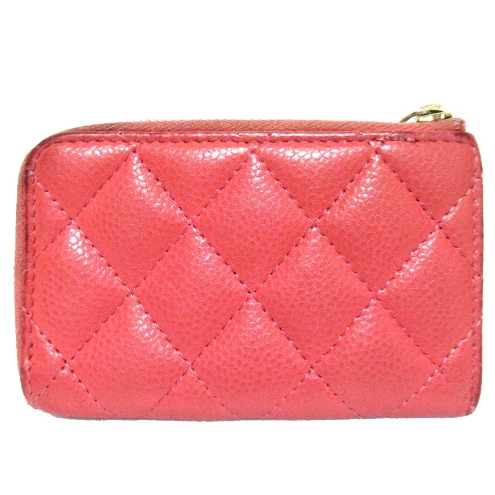 CHANEL シャネル マトラッセ キャビアスキン L字ファスナー コインケース カードケース ピンク レディース 古着