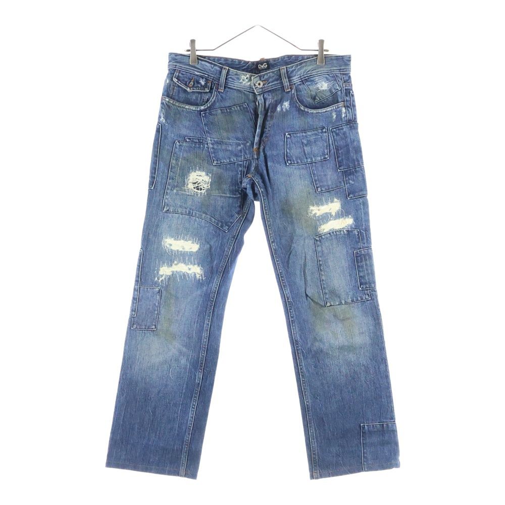 D-G ディーアンドジー Crush Repair Patchwork Denim クラッシュリペアパッチワークデニムパンツ レギュラーフィットデニムパンツ インディゴ