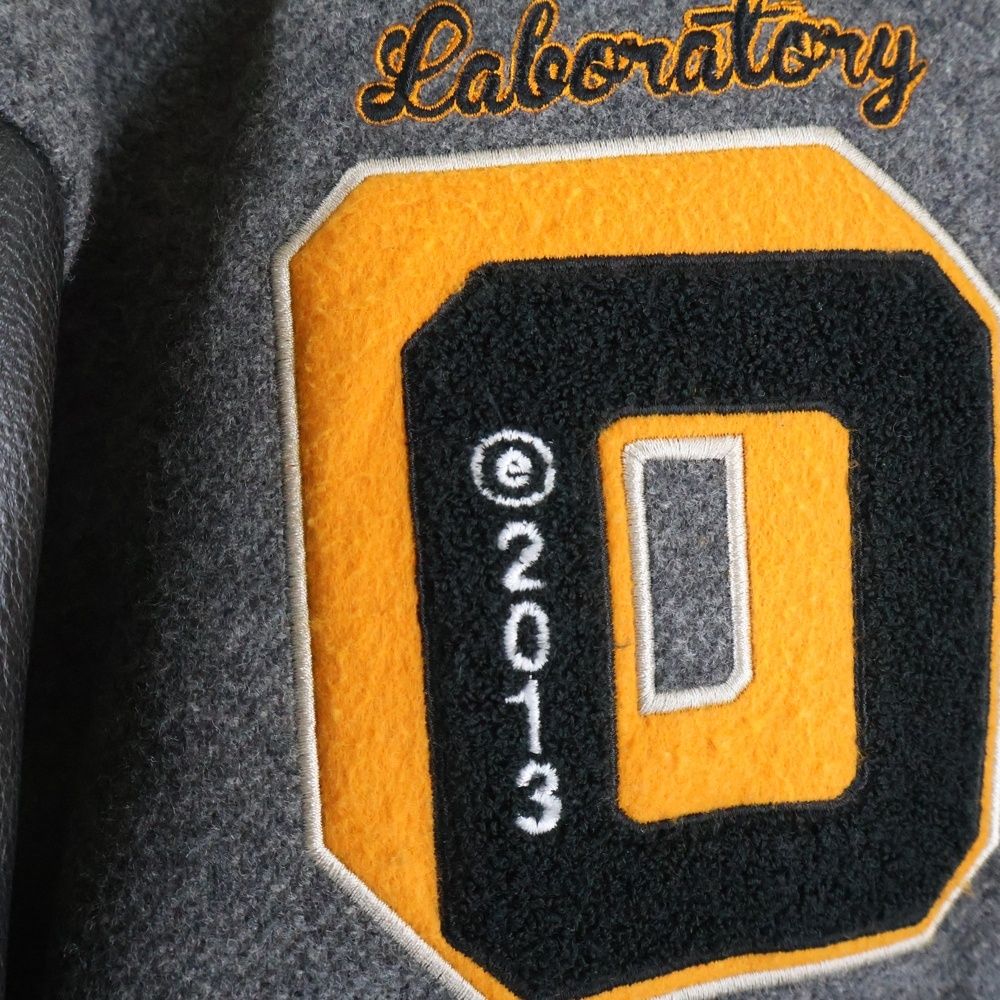  OFF-WHITE オフホワイト 21 AW Leather Varsity Jacket ロゴワッペン 袖レザー切り替え バーシティジャケット スタジャン ブルゾン ブラック スタジャン ジャケット アウター