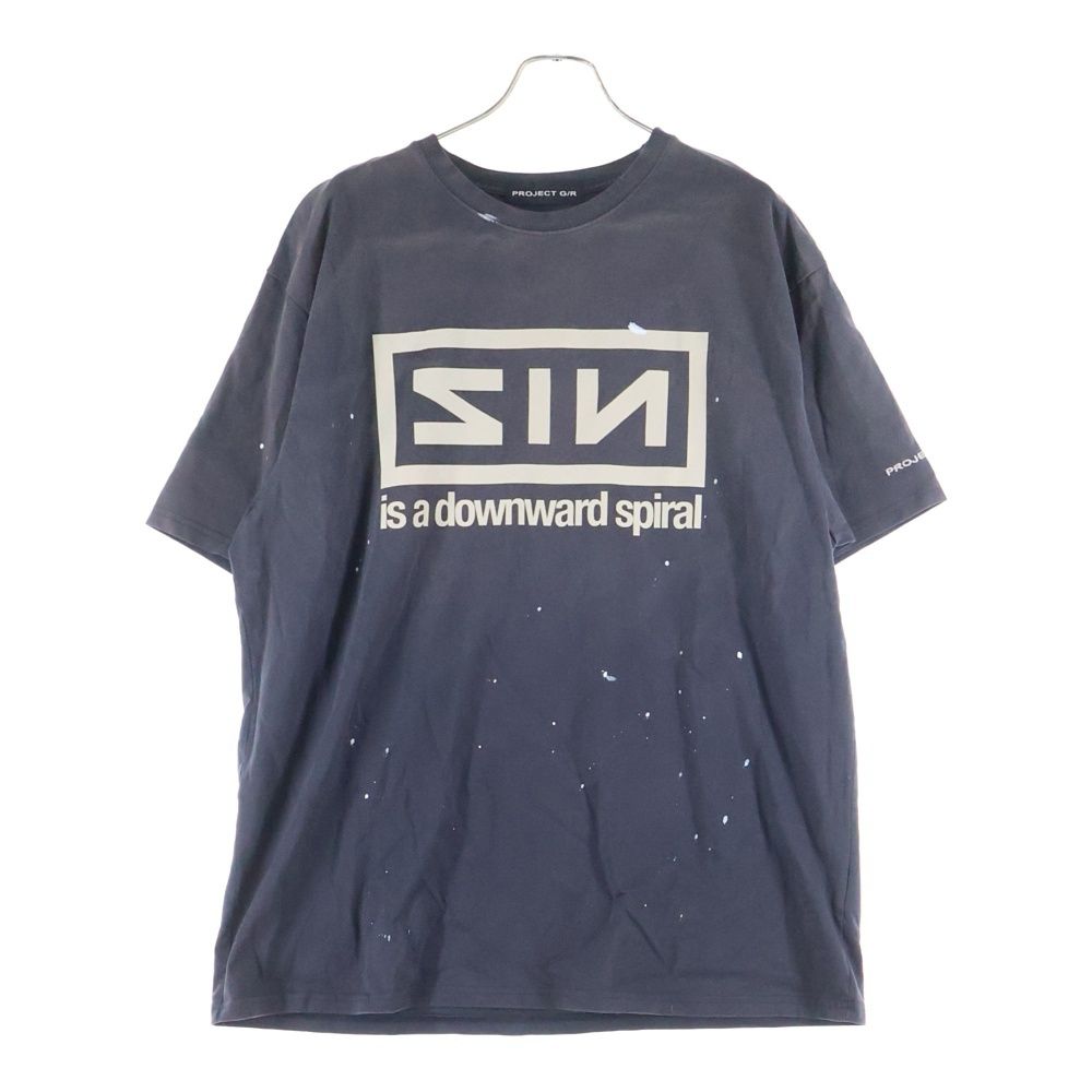 PROJECT G|R プロジェクトジーアール ×NUBIAN SIN WASHED Tシャツ ヌビアン フロントプリント クルーネック半袖Tシャツ ブラック